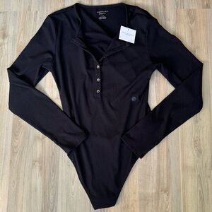 NEW American Eagle Long-Sleeve Henley Bodysuit in Black
